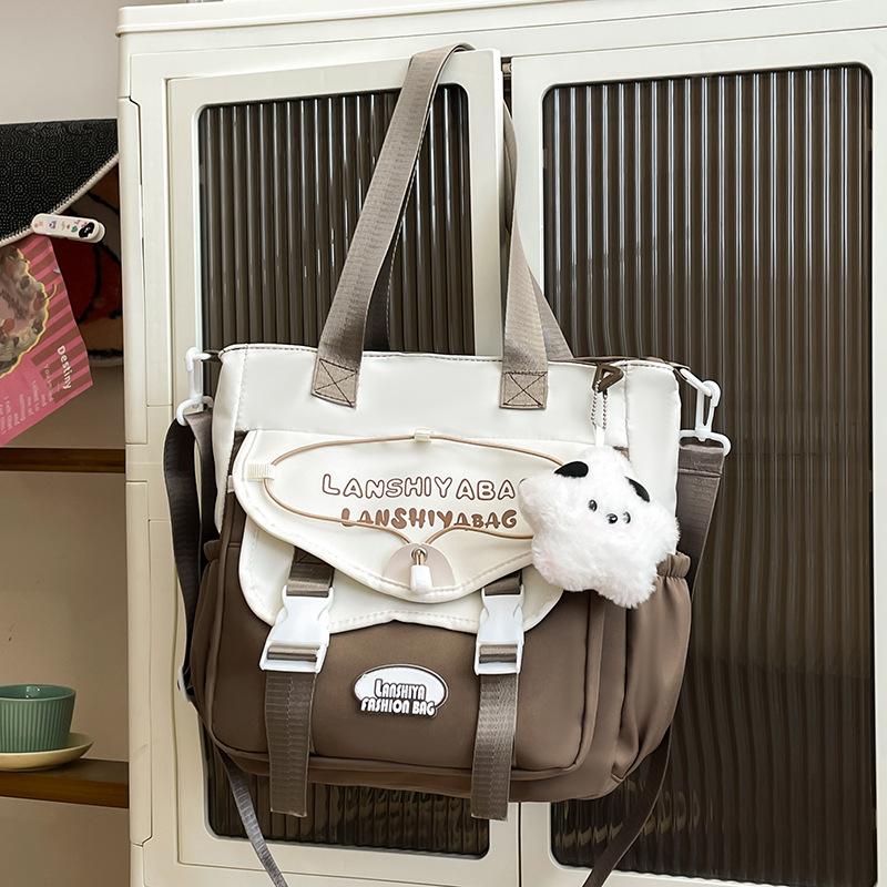 Student Einfache Nachhilfetasche Japanisch Frisch Klappdeckel für Studium und Studienpendeln Umhängetasche Kontrastfarbe Crossbody-Tasche für den Unterricht