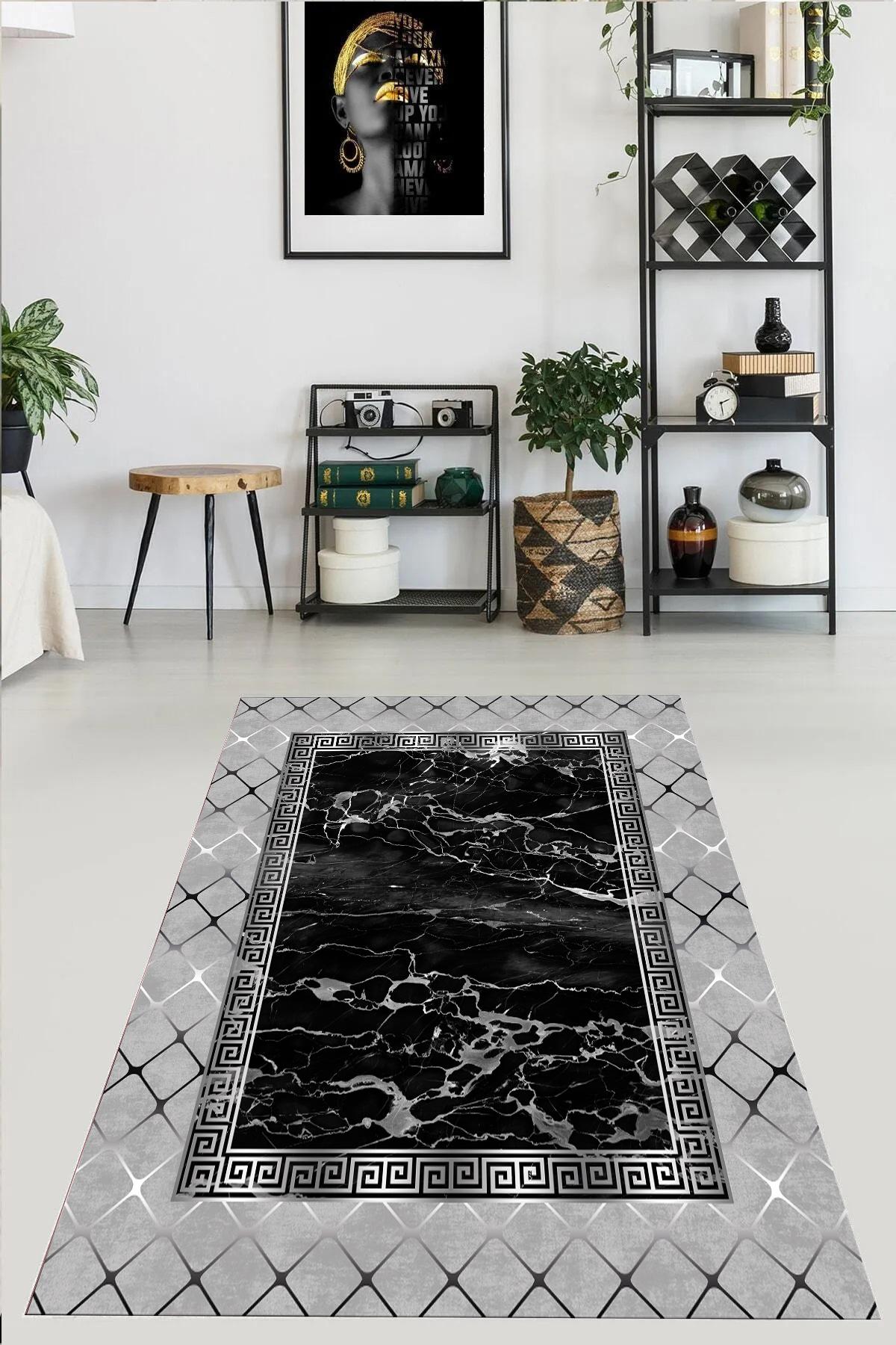 

YTRHOME Home Modern E1044-1 Нескользящая точечная основа с цифровой печатью нового поколения, ковер для гостиной, кухни, прихожей и напольный коврик 50 x 80 серый/чёрный