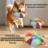 Rainbow Plush Flying Saucer Dog Chew Toy Bell Teeth Grinding Wear Resistant Bite Toy For Small Puppy Teddy Outdoor Pet Interactive Training Supplie