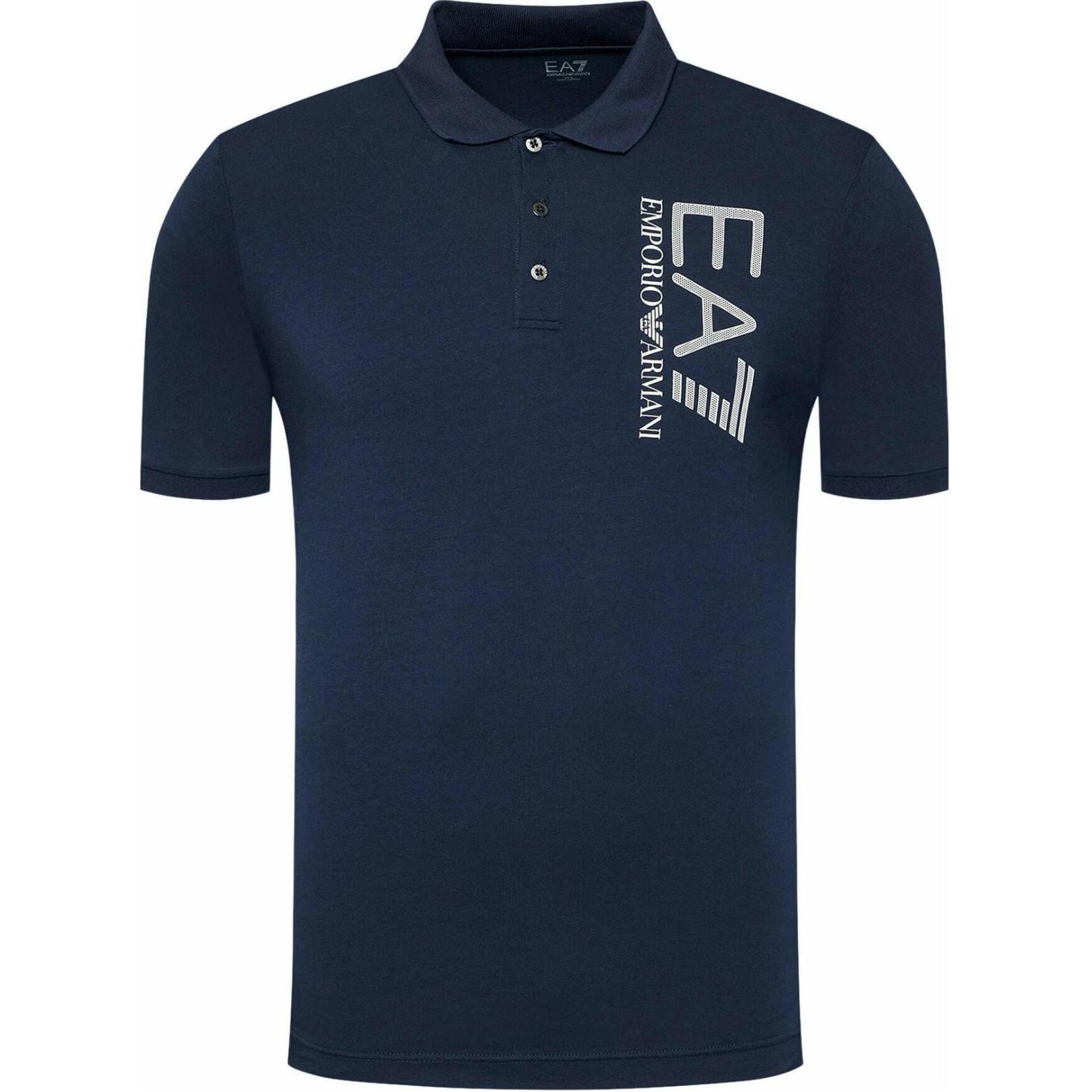 Emporio Armani EA7 SS22 Logo Print Button Short Sleeve Polo Shirt Men tops Blue 3LPF16-PJ03Z-1554 L
