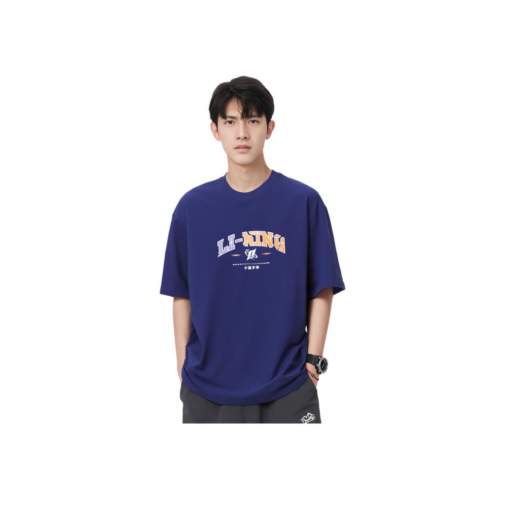 Li Ning Reignite Series Letter Round Neck Loose Comfortable Casual Sports Short Sleeve T-Shirt Unisex T-Shirt Shadow-Purple Blue AHSU235-5