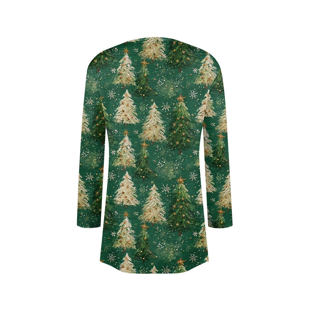 Women's Fashion Christmas Print Jacket Long Sleeve Casual Cardigan Coat