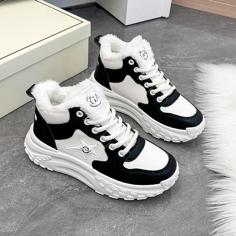 Freizeit Faux Pelz Gefütterte Schneestiefel Schuhe für Damen Zum Hineinschlüpfen Schnürung Klobige Plateau Knöchel Stiefel Winter Warm Kurze Stiefel Damen High Top Laufschuh