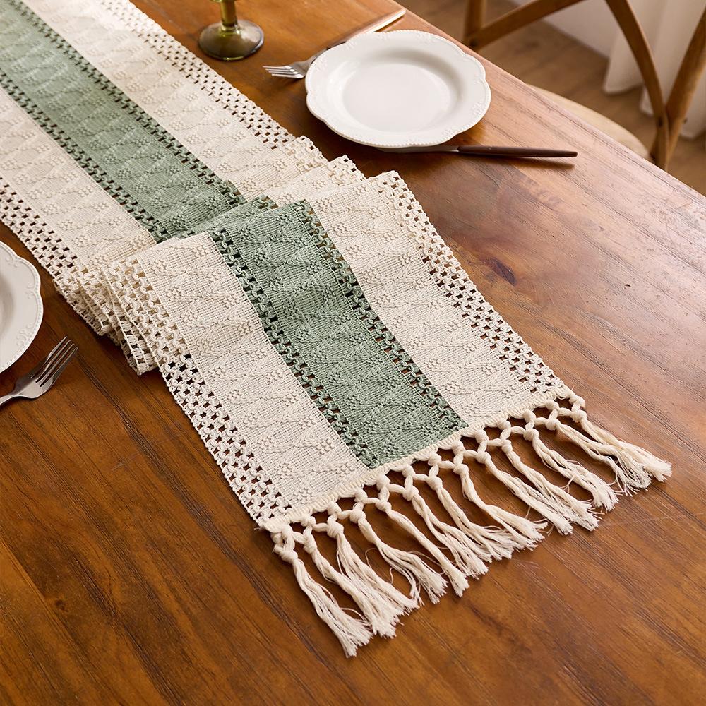 Cotton And Linen Table Flag Tassel Knotted Small Fresh Sage Green Festival Party Table Decoration Coffee Table Tablecloth Mat