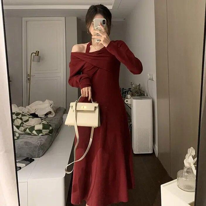

Платье-пуловер, свитер, женский весенний французский винтажный стиль, однотонное платье средней длины, с длинными рукавами, свитер, пуловер, женские топы One Size бордовый