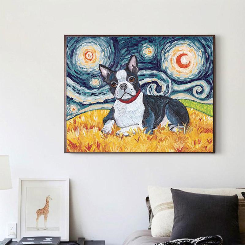 5D Diy Full Round Stone Resin Diamond Painting Cross Stitch Embroidery Sky Dog Diamond Mosaic Friend Gift