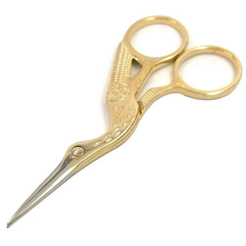 Gold Vintage Stork-Shaped Steel Scissors Craft Scissors Embroidery Sewing Trimming Dressmaking Shears Cross Stitch Carbon