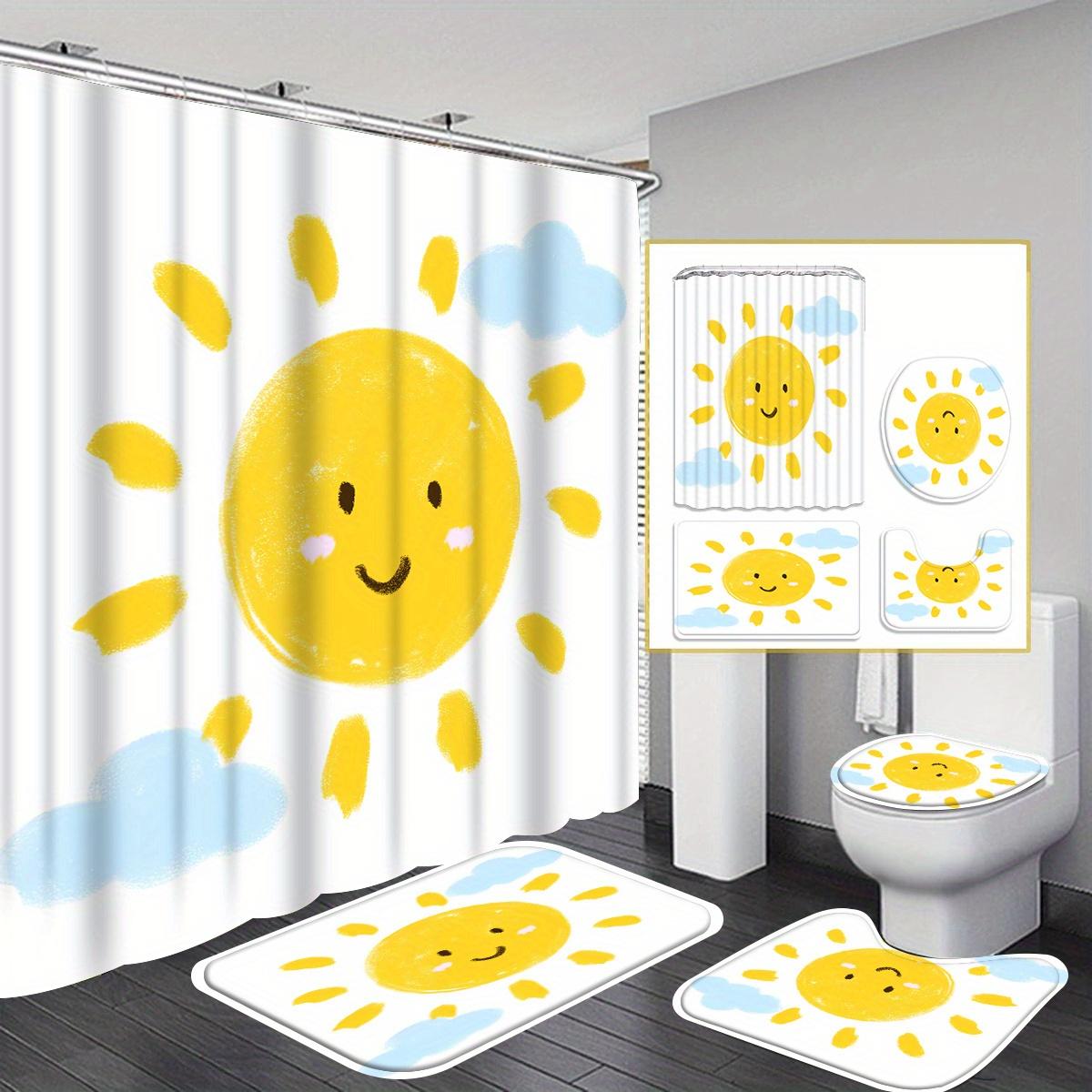 

Sun Decorative Shower Curtain Bathroom Set - Machine Washable, with 12 Hooks, including Toilet Seat Cover and Bathtub Mat 90x180cm
