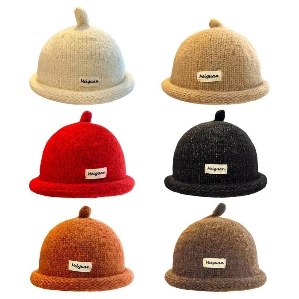 Solid Color Knitted Hat Turned-up Brim Melon-shaped Hat Minimalist Beanie Hat