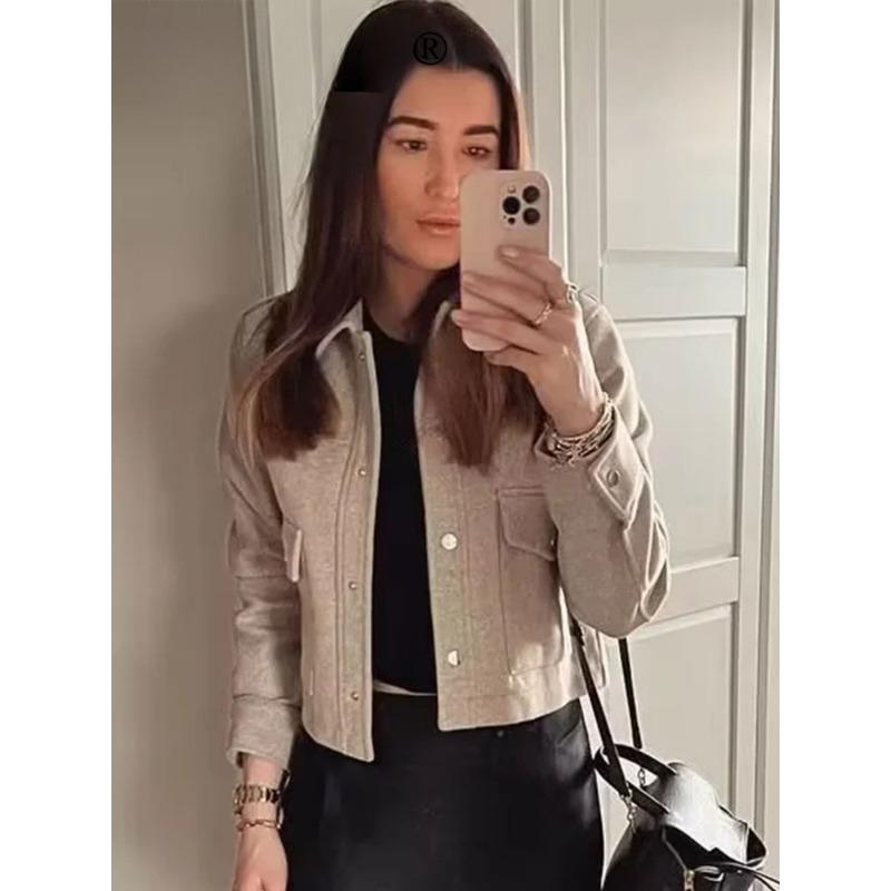 Women Jackets Button Down Turndown Collar Jacket with Pockets Bomber Coats Autumn Winter Women Solid Coat Streetwear Casual Female Outerwear Chic Tops