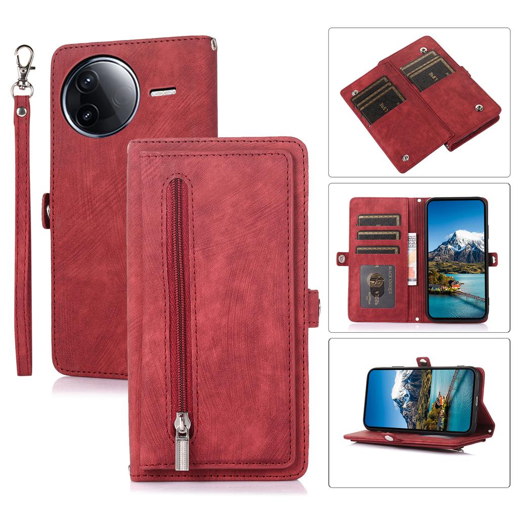 For Xiaomi Redmi K80 Pro 5G/Poco F7 Ultra 5G Case Zipper Pocket 9 Card Slots PU Leather Phone Cover with Wrist Strap