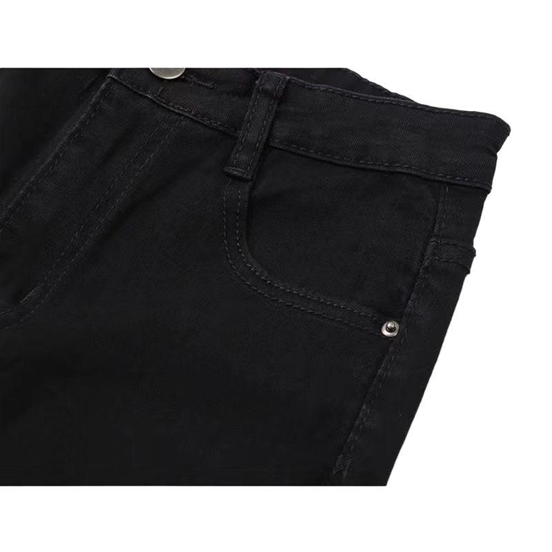Damskie dżinsy z wysokim stanem, czarne, elastyczne, mikro rozszerzane, na wiosnę i jesień, dżinsy slim fit