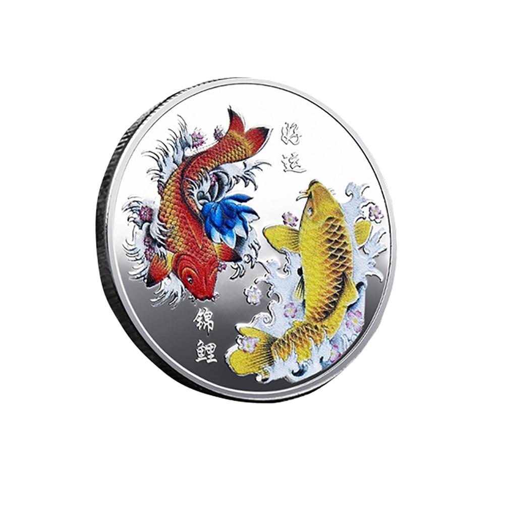 10pcs Commemorative Gold Plated Coin China Koi Fish Coins Lucky Souvenir Gift Diameter 4CM Home Decorations