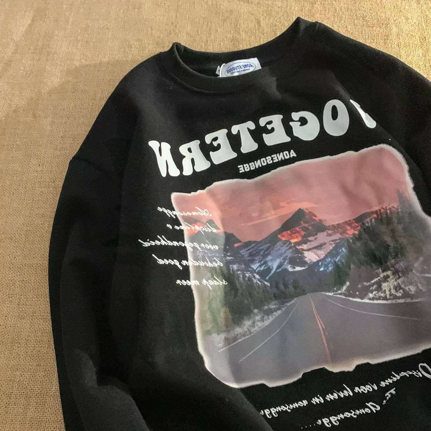 

Milk Oil Painting Landscape Printing Round Neck Sweater Womens Korean Loose Longsleeved Sweatshirt 4XL