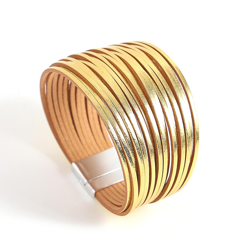 Bracelet Tendance Coloré en Cuir pour Femmes Hommes Boho Multicouche Bandes Fines Wrap Large Jonc Bracelets Bijoux de Fête Cadeaux