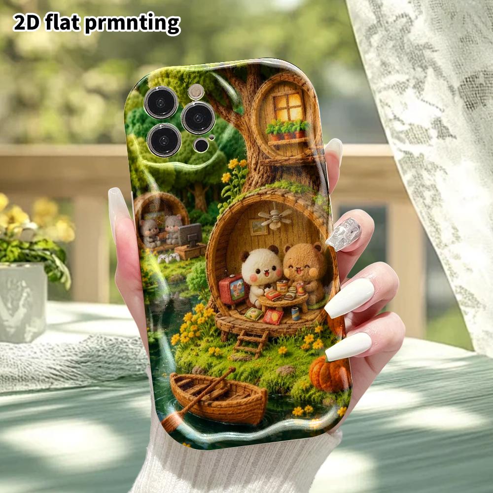 Phone Case: 2D Flat, Fits iPhone 18 17 16 15 14 13 12 Pro Protective Case, Forest Tree Hollow Cabin, Perfect Christmas and Halloween Holiday Gift