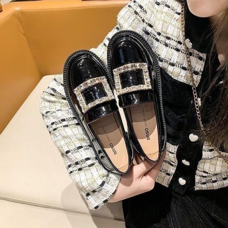 Woman Pumps with Medium Heels Diamond Loafers Shoes for Women Black Round Toe Vacation 39 Lastest Korean Style Slip on Offer Non