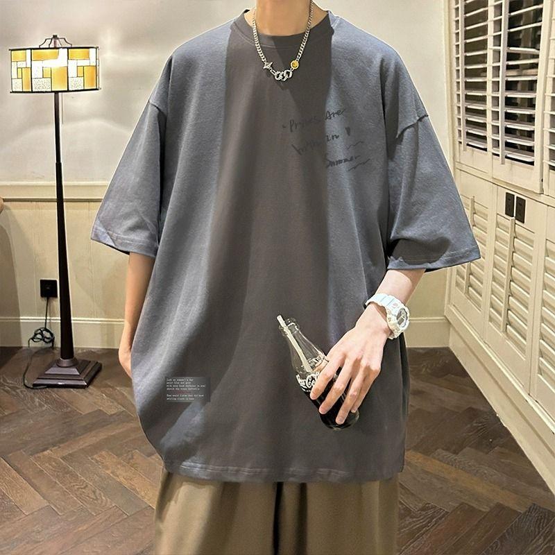 

Мужская одежда Футболки с принтом букв Молодежная жизненная сила Летние новые С коротким рукавом Повседневные Футболки с круглым вырезом Модные Свободные Универсальные Пуловеры XXXL темно серый