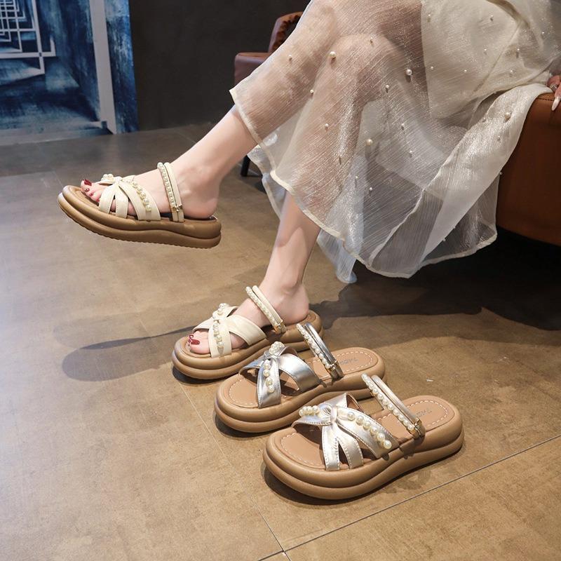 Pearl thick-soled women's cool slippers women's summer wear new models with skirts fashionable pregnant women's flip-flops