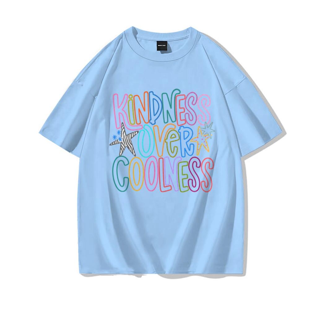 Girls Harajuku Y2k Tops Kindness Over Coolness Rainbow Print Unisexs Tshirt Positive Quote Casual Tee Cotton Top Streetwear