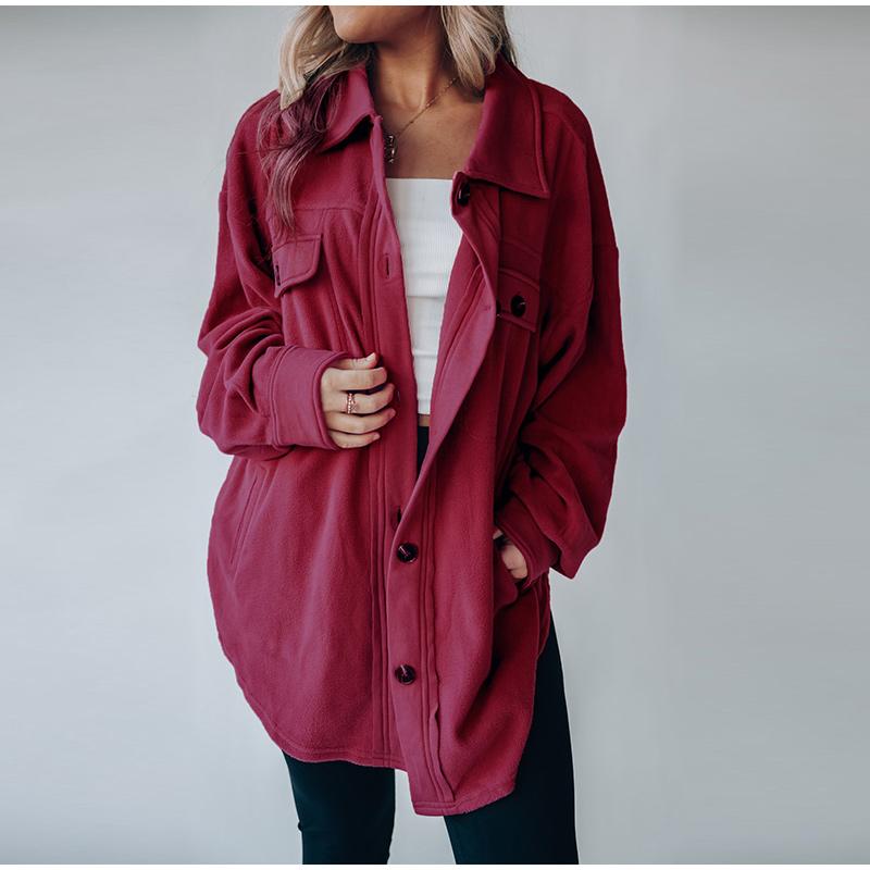 Осенне-зимняя женская флисовая куртка с длинным рукавом и лацканами — фото 17