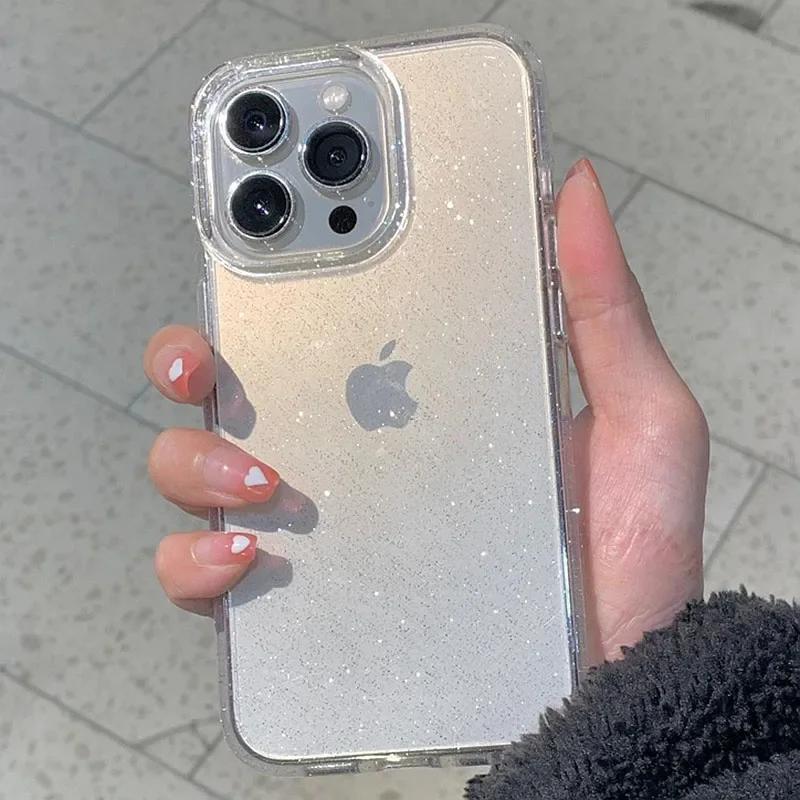 Transparent Soft Clear Case For iPhone 14 13 15 16 12 11 Pro Max Mini X XR XS 7 8 Plus Shockproof Bumper Bling Glitter Cover