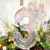 Large Iridescent Transparent Number-shaped Foil Balloons with 24-inch Iridescent Bow Decorations, Suitable for Birthday Parties