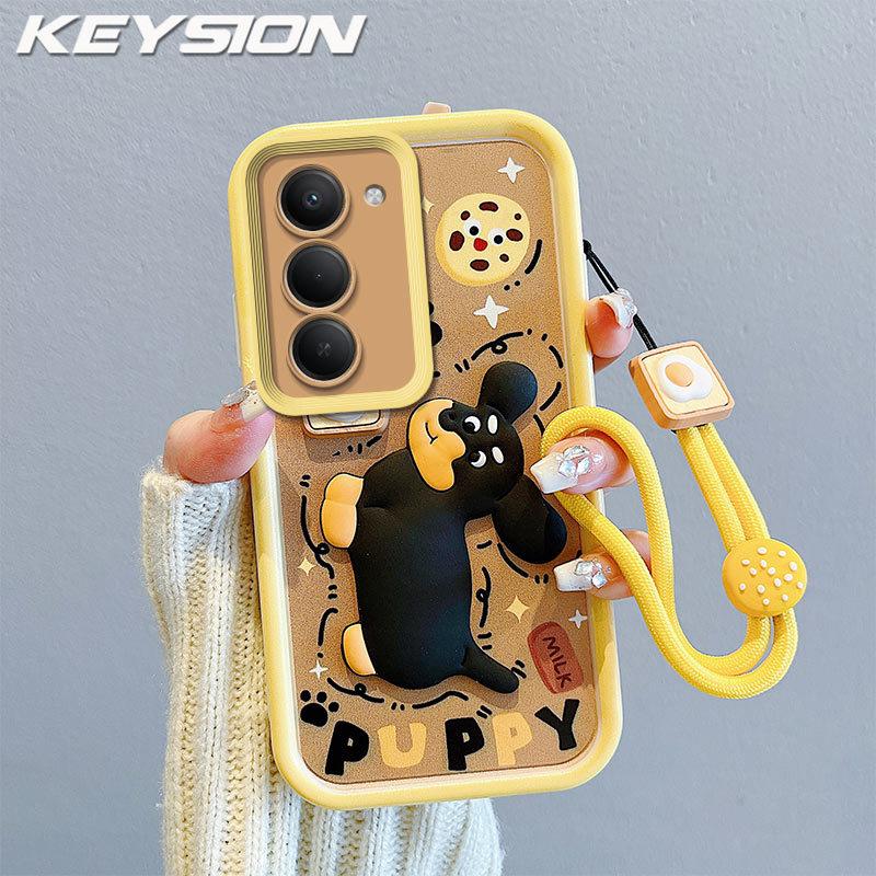 KEYSION Shockproof Case for OPPO A5 5G with Lanyard Soft Silicone Cute 3D Cartoon Doll Phone Back Cover for OPPO A5 2025