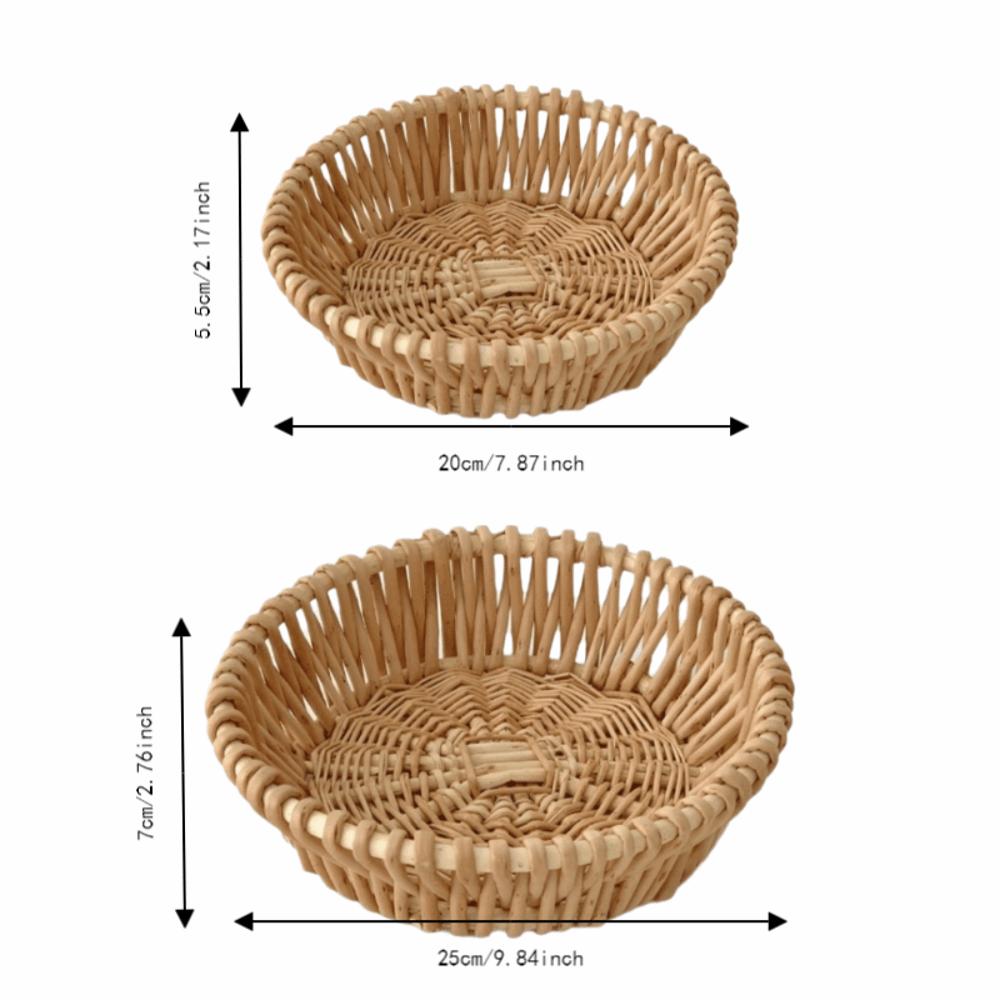 20/25cm Handwoven Wicker Baskets Breathable Round Rattan Woven Basket Moisture Resistant Kitchen Organizer Basket