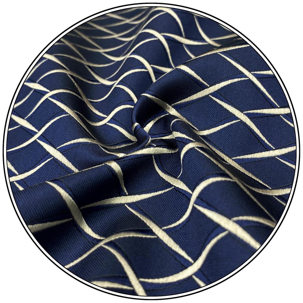 [S&W SHLAX&WING] Men's Tie & Pocket Square Set, Navy Blue & Yellow, Medium, 147cm