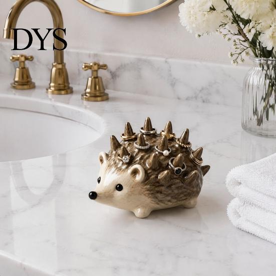 Mini Ring Stand for Bathroom Hedgehog Holder, Cute Resin Jewelry Organizer Rings, Waterproof Animal Niche Accessory Storage Vanity Dresser Bathroom,