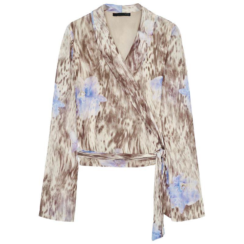 

Zaprha2025 Новое поступление Ретро принт Шелковая сетка Двубортные Топы с V-образным вырезом Женские Приталенные Длинные рукава Короткая рубашка 5039137 BROWN/BLUE L