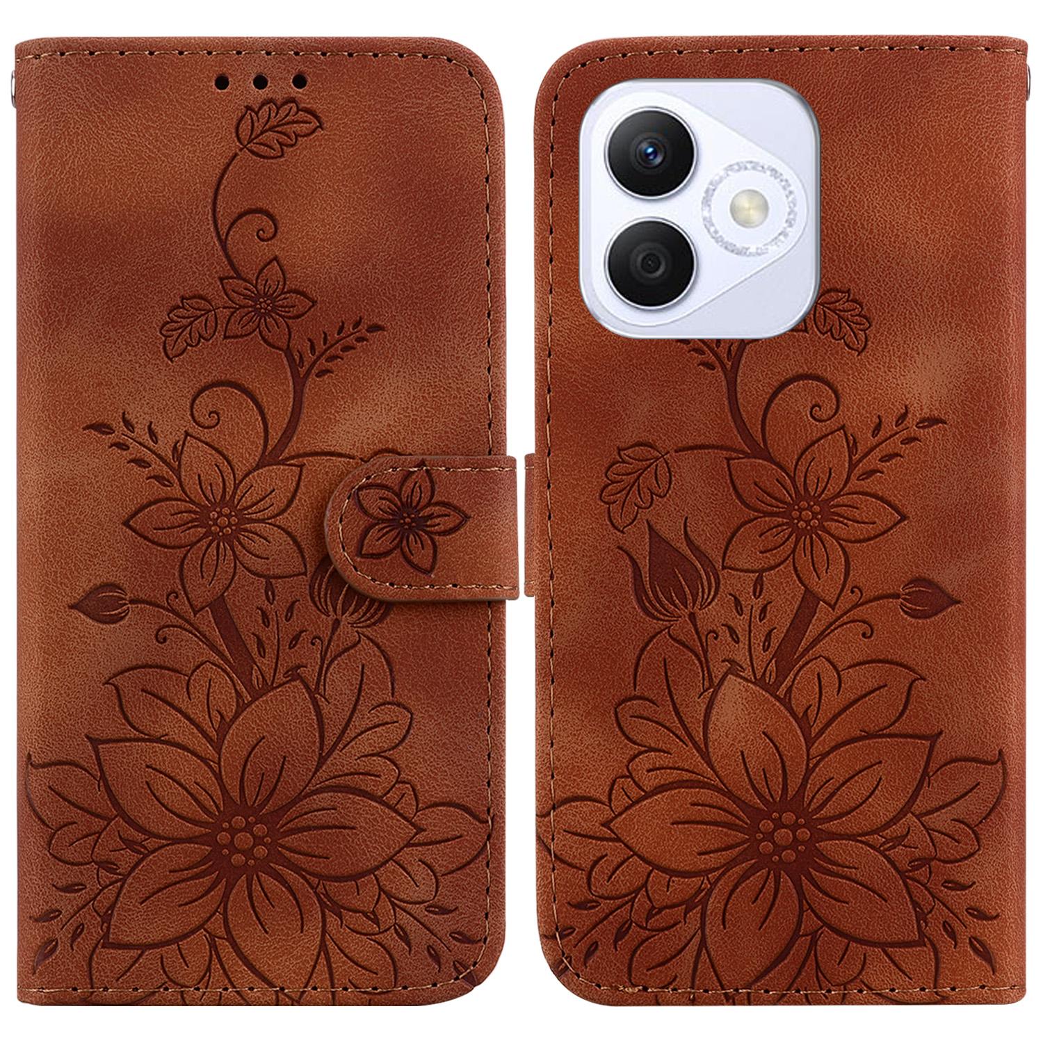 For Honor X60i 5G Case Lily Flower Imprint Leather Phone Cover with Stand B