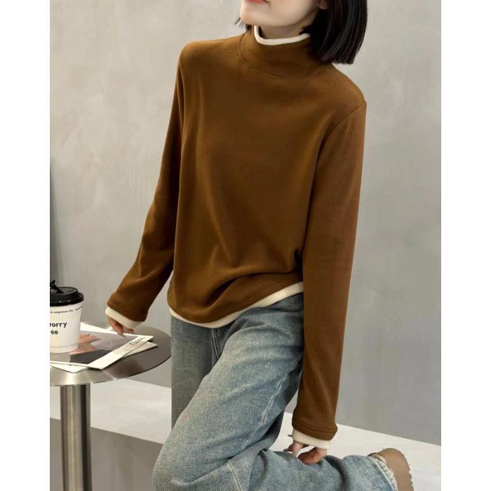 

280 grams of German velvet, soft waxy turtleneck German velvet color matching shirt for women s new autumn and winter can be worn outside 3XL