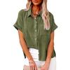 GMXIA Summer Women's Wear Solid-color Linen Shirt Short Sleeved Casual Loose Shirt
