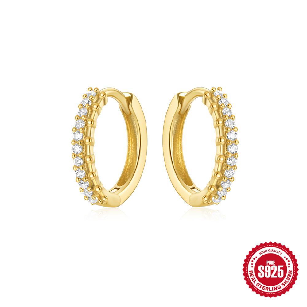 S925 Sterling Silver Personality Diamond Set Love Chain Glossy Luxury Earrings Ear Buckles Earrings Huggie Hoops