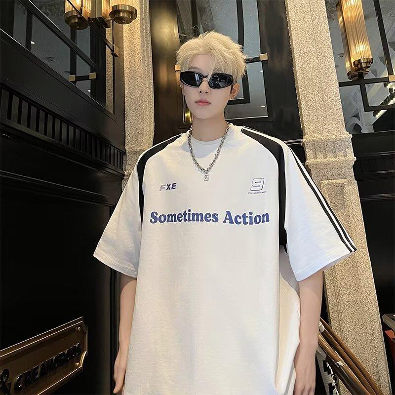 Футболка с коротким рукавом мужская модная брендовая летняя свободная футболка с коротким рукавом 2025 года новинка в Интернете модная простая принтованная футболка M белый 1698₽