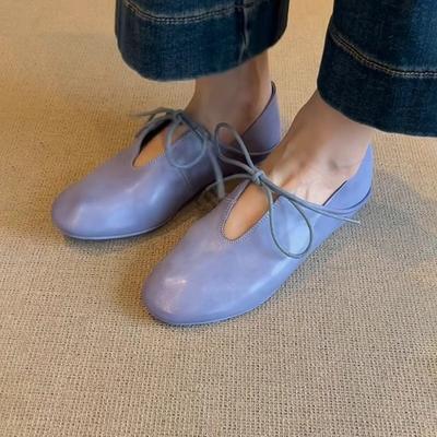 Yueyu versátiles retro cuero suave tacón bajo para caminar de dos maneras zapatos de cuero pequeños para mujer principios de primavera nuevo con cordones hueco punta redonda sin