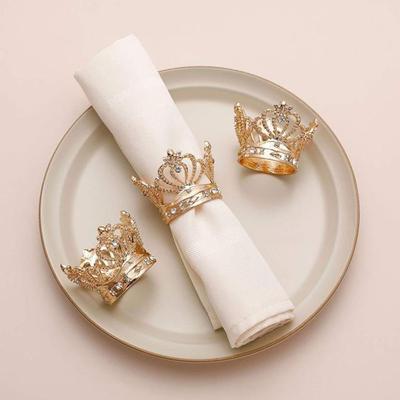 3PCS Christmas Crown Rhinestone Gold Napkin Rings,Halloween Napkin Buckles,for Dinner Wedding Parties Dining Table Decor