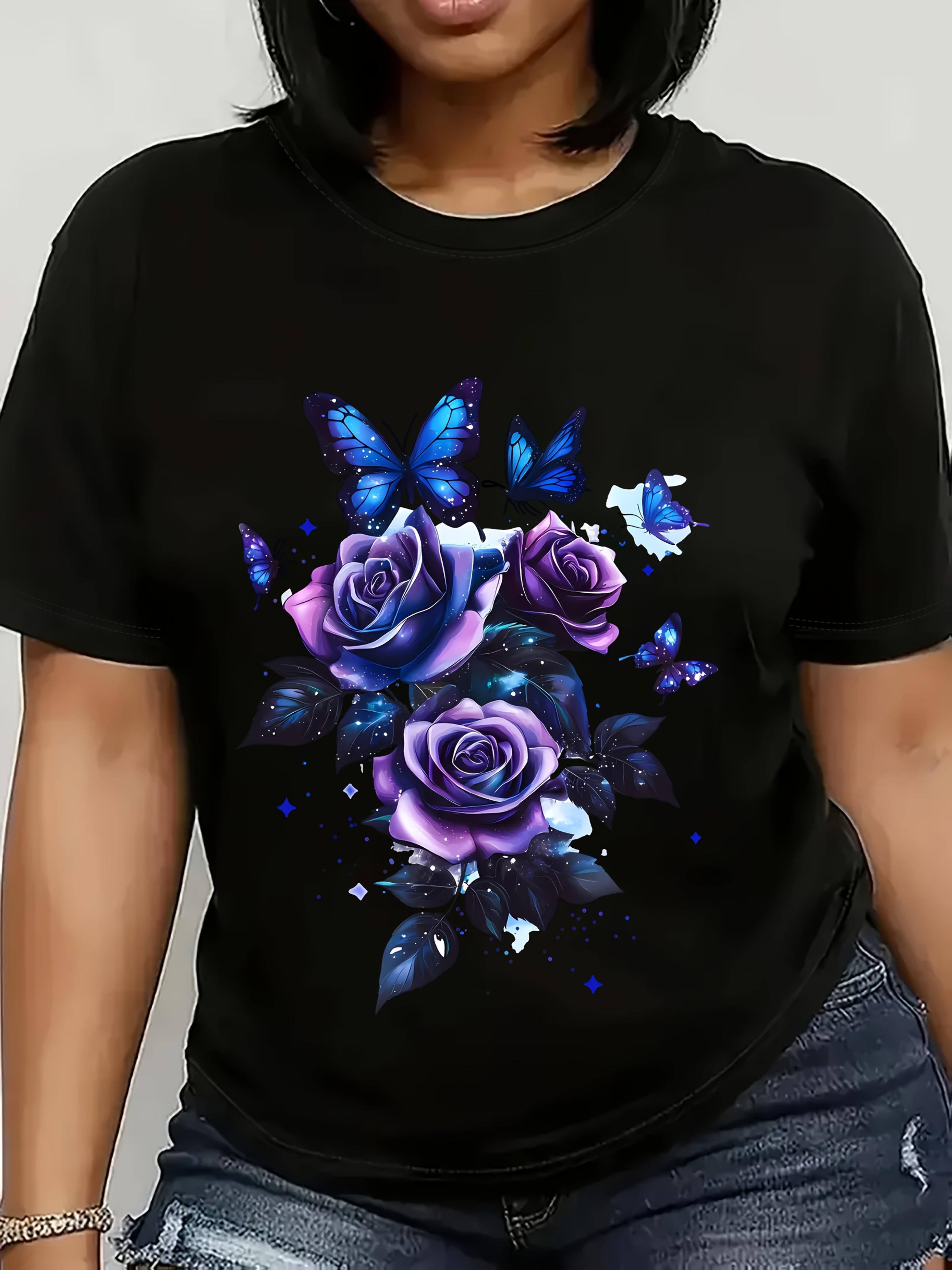 Galaxy Roses Butterflies T-shirt M