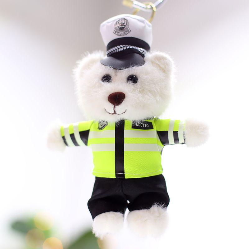 

New Traffic Police Uniform Bear Keychain Plush Doll Rescue Fire Bear Pendant Event Promotion Gift 18Cm