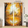 2pcs Autumn Maple Leaf & Cottage Scenery Curtains - 100% Polyester   Ginkgo Tree & Castle Print   Semi-Transparent   Machine Washab