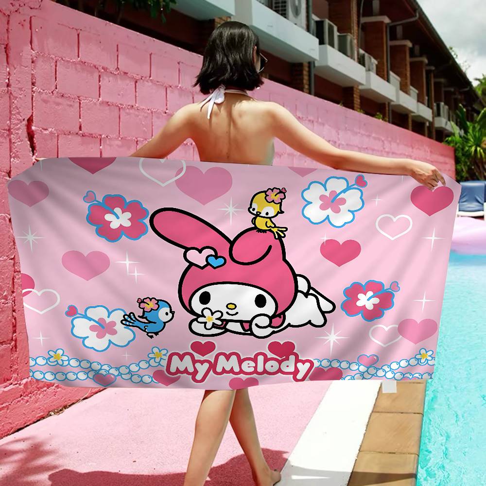 Cute M-My M-Melody Microfiber Printed Beach Towel Mountain Climbing Yoga Beach Swimming Running Absorbent Soft Towel