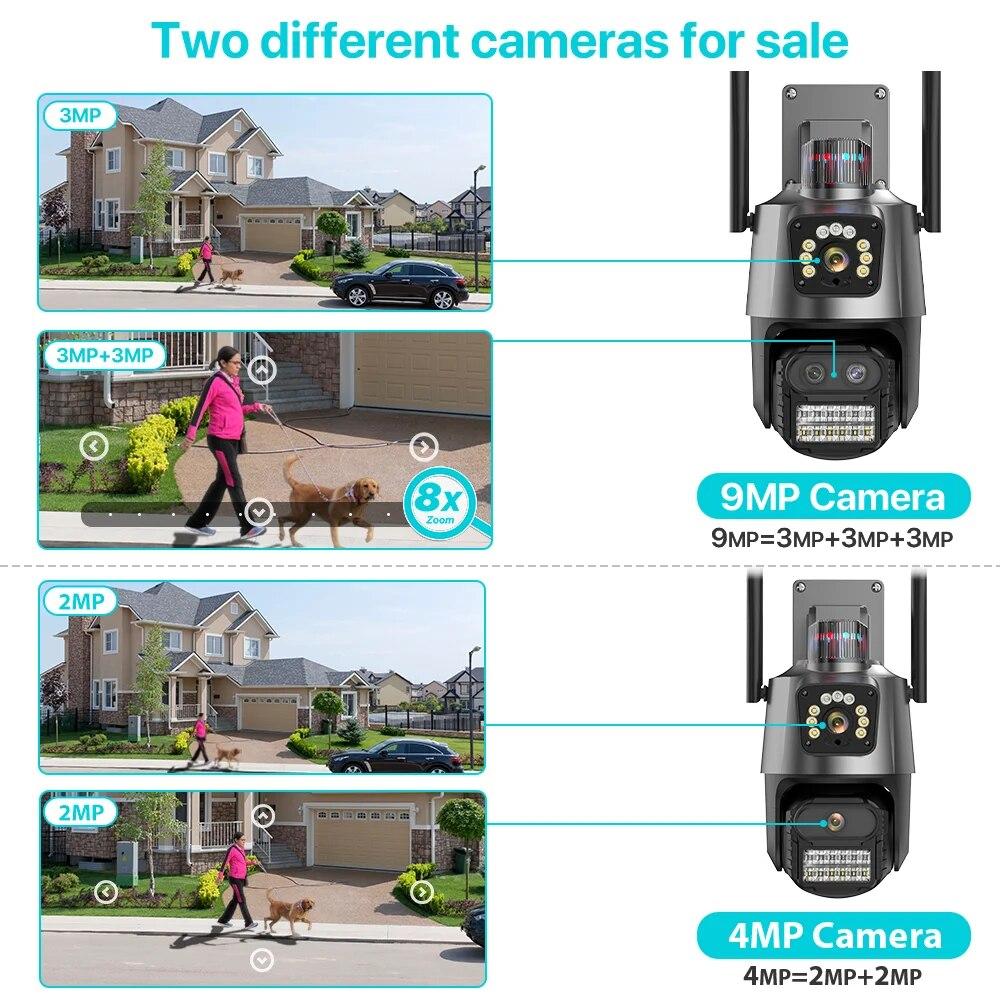 LS VISION Cámara PTZ Exterior UE 9MP 4K HD Zoom Híbrido 8X Tres Lentes Doble Pantalla Cámara IP Wifi 4MP Alarma Luz Policial Vigilancia CCTV ICSee