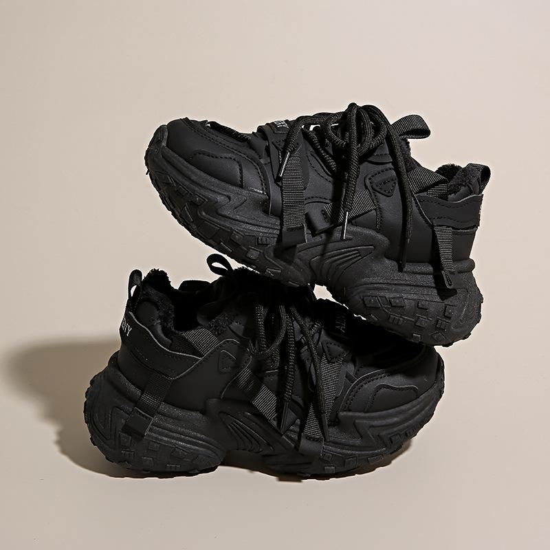 

Хлопковые кроссовки для молодых пап женские зимние студенческие для бега спортивные на толстой подошве бархатные повседневные туфли F- 40 чёрный