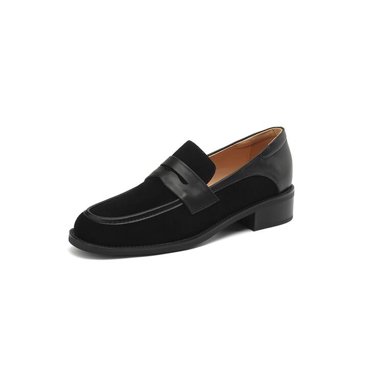 Fashion NEW Spring/Autumn Women Loafers Round Toe Chunky Heel Shoes Sheep Suede Leather Shoes for Women Slip-on Plus Size Women Pumps