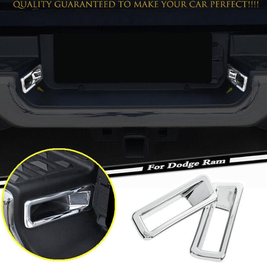 For Dodge RAM 1500 2019-2024 Chrome Rear License Plate Lamp Cover Trim Bezels 2*