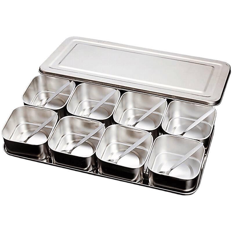 Japanese Stainless Steel Seasoning Box Set - Includes Condiment Jars with Lids