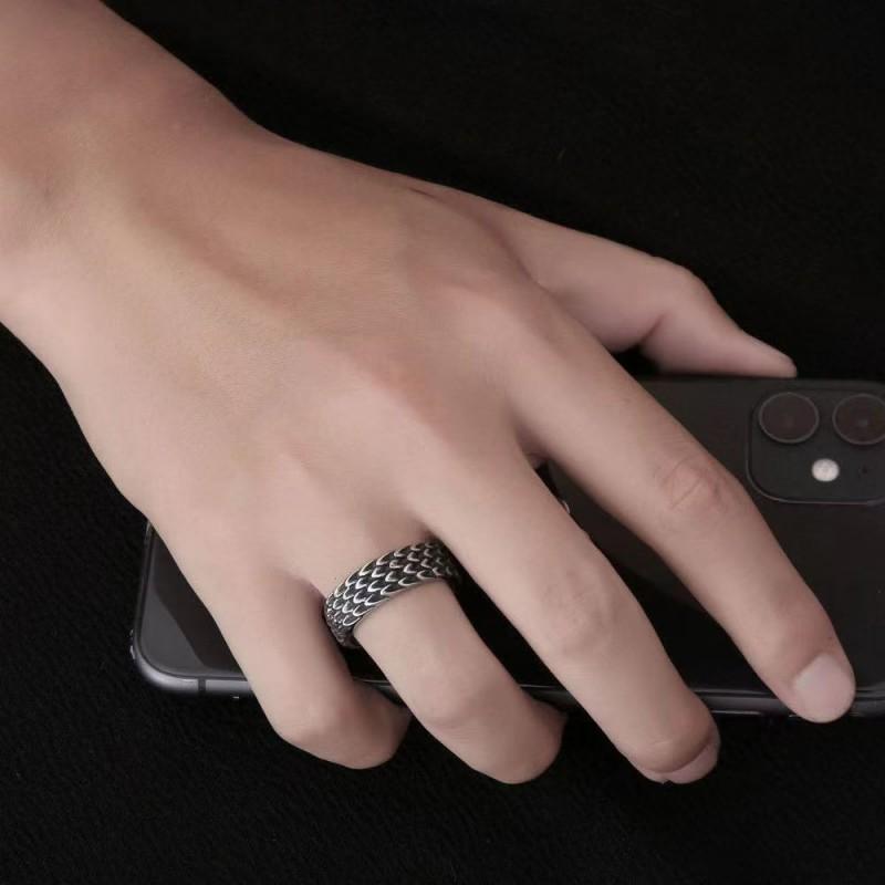 Adjustable Dragon Scale Mens Ring In Sterling Retro Vintage Style Unisex Finger Boyfriend Gift