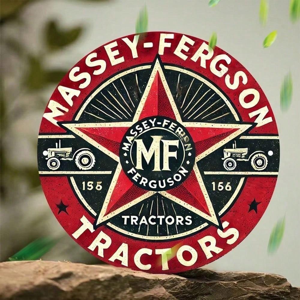 Massey Ferguson Tractor Metal Sign Vintage Farm Decor 8x8 Inch Retro Round Wall Art for Man Cave Garage Bar Pub Room